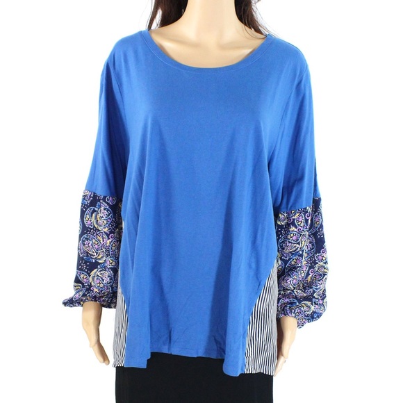 Style & Co. Tops - Style & Co blue striped balloon sleeve top NWOT